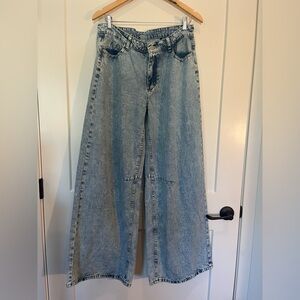 Wide Barrel Leg Light Wash Boho Cotton Blend Jeans sz 30